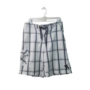 Hurley White Plaid Cargo Shorts Mens size 33 Outdoor Sports Swim Gold Rugby